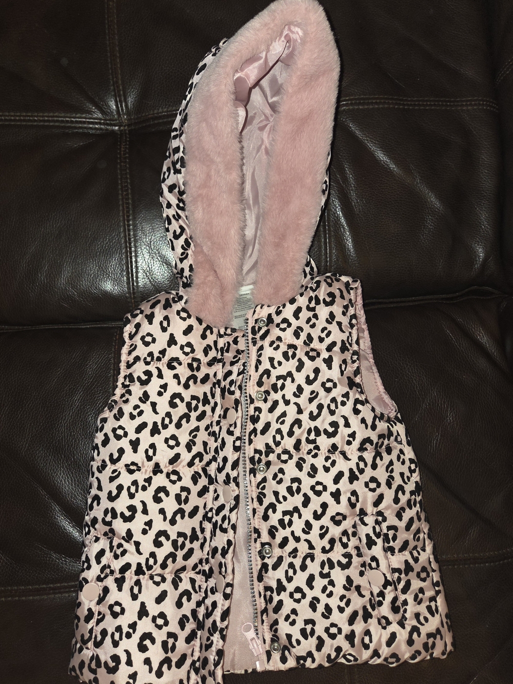 Nicole Miller Pink Leopard Hooded Puffer Vest for Kids